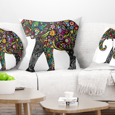 Éléphant floral - oreiller imprimé animal
