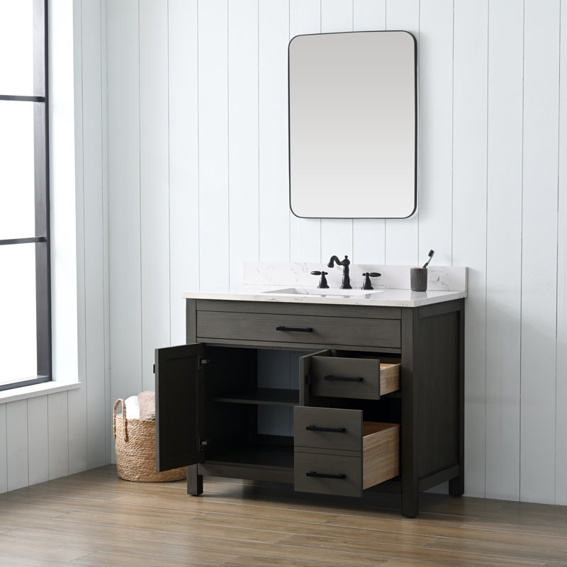Ajhane 42" Single Bathroom Vanity Set, Gray/Brushed Nickel