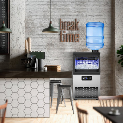 100lbs/24h High Output - Commercial Ice Maker With 20lbs Storage Bin - Dual Water Inlets, 36 Ice Cubes/cycle, 15" Compact Undercounter/freestanding Design - Self-cleaning For Home Bars, Outdoor