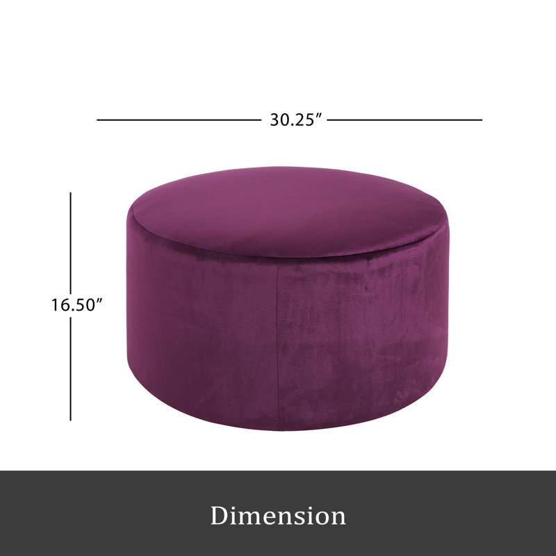 Upholstered Round Ottoman, Purple Velvet