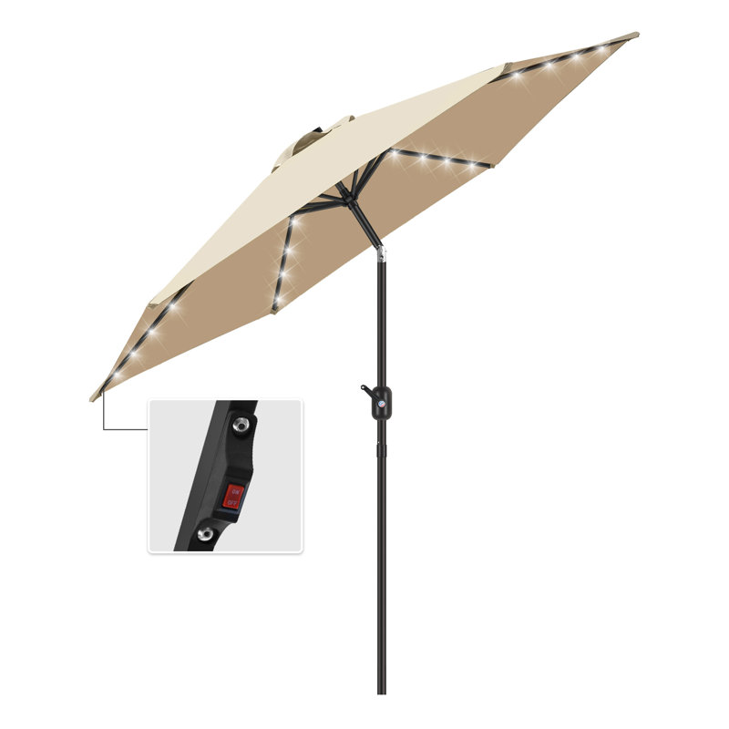 Off-White Solar LED Lighted 7.5' Rectangular Patio Umbrella with Alloy Steel Frame
