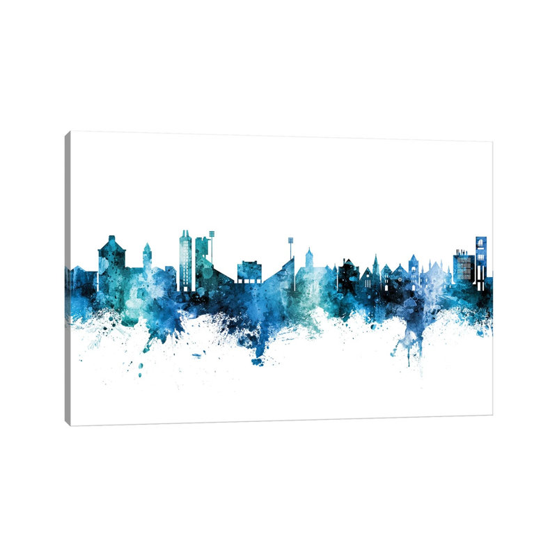 Lawrence Kansas Skyline Blue Teal by Michael Tompsett - Wrapped Canvas Painting, 20.32 cm H x 30.48 cm W