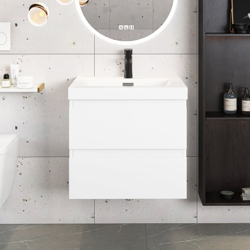 Meuble-lavabo mural simple avec plateau en marbre de culture 24 po Meknassi
