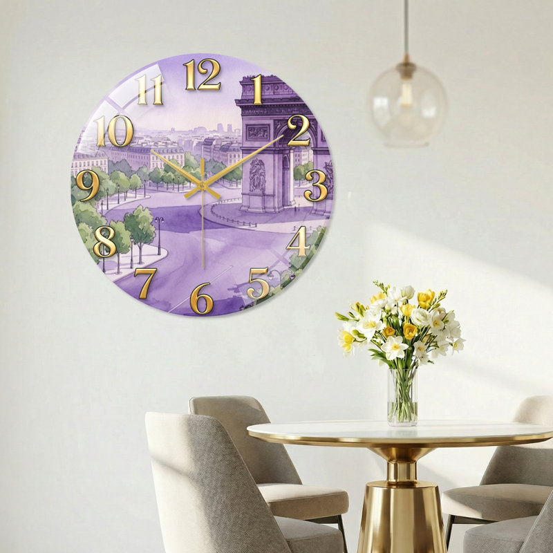 Horloge murale décorative moderne en verre Parisian, 40 x 40 cm (15,7 x 15,7 pouces)