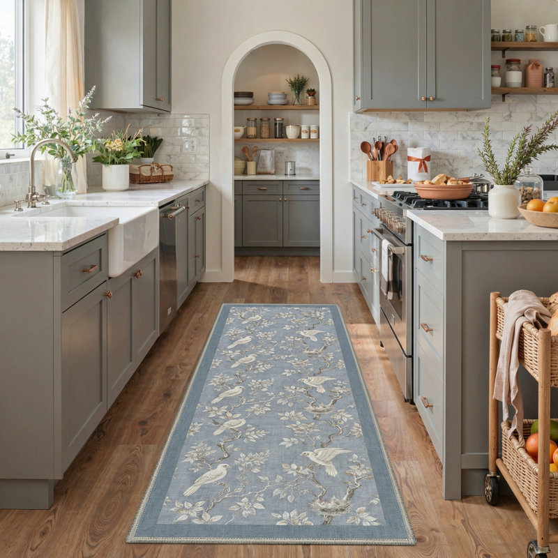Allendale Aura Vintage Machine Washable Blue Indoor Area Rug with Non-Slip Backing, Runner 2'3" x 6'