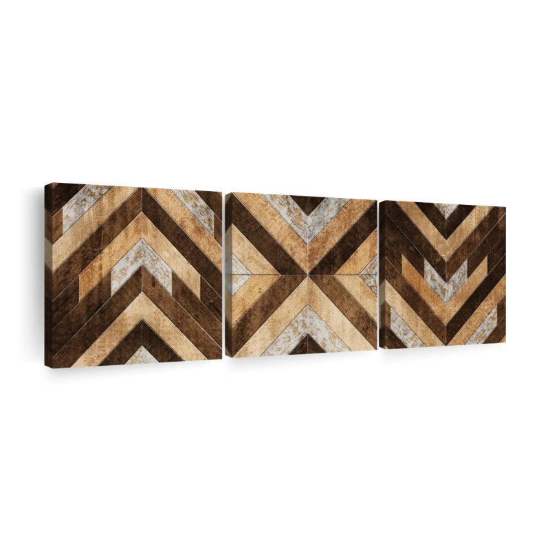 Motif à motif de carreaux à chevrons, ensemble de 3 pièces sur toile par Lulu, H 30 po x l 92 po
