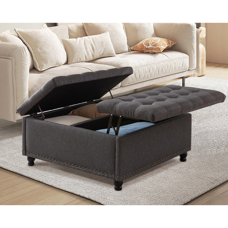 35.5" Square Ottoman Coffee Table with Large Storage, Gray