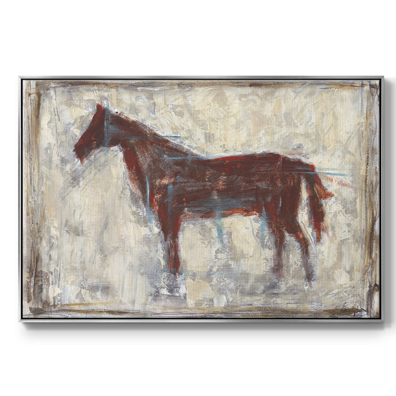 " Iron Equine I ", 27" H x 41" W x 2" D, Silver Floater Framed Canvas, No Mat
