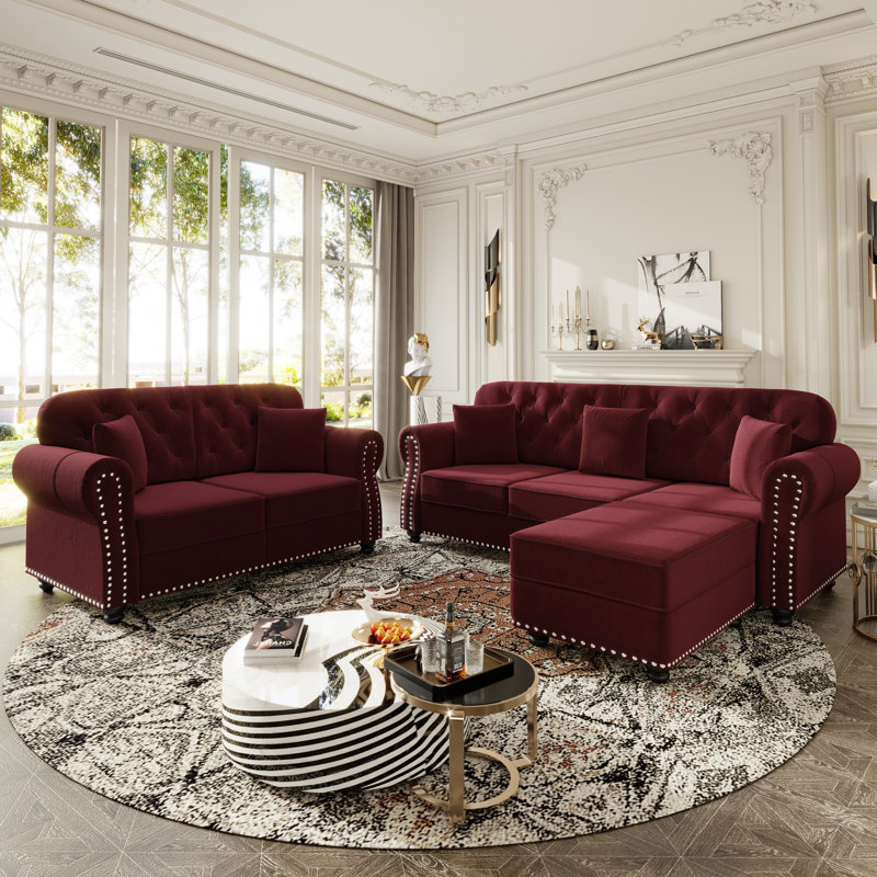 Canapé Velzavian, 1 Ottoman+ 5 Seat, Red