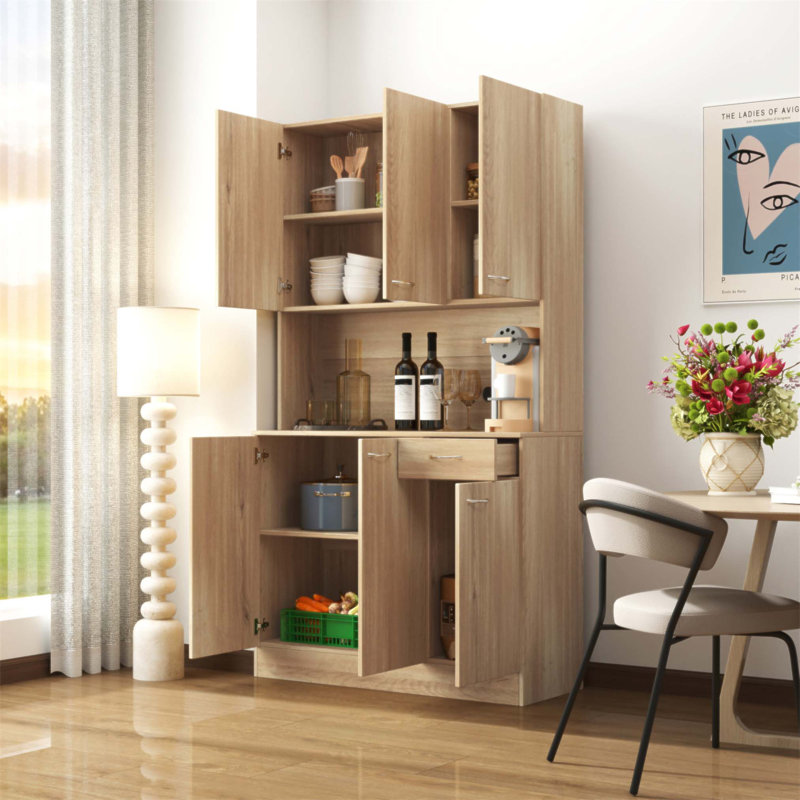 Armoire de cuisine et armoire à 6 portes spacieuse avec tablettes ouvertes et tiroir, parfaite pour le rangement et l'organisation de la chambre à coucher