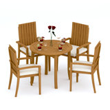 2 Seats 3 Pcs Grade-A Teak Wood Dining Set: 36" Round Table And 2 Goa Stackng Arm Chairs #11GO0702