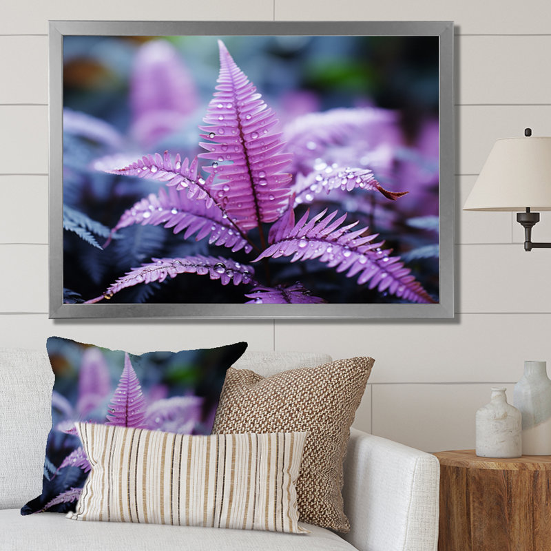 Fougères mauves, plante éthérée, chuchotement I - impression, Cadre simple argenté, H 30 po x l 40 po x P 1,5 po