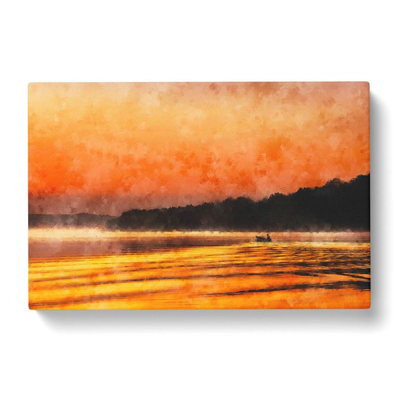 Boat Under An Orange Sunset Painting - Wrapped Canvas, 50cm H x 76cm W x 3cm D