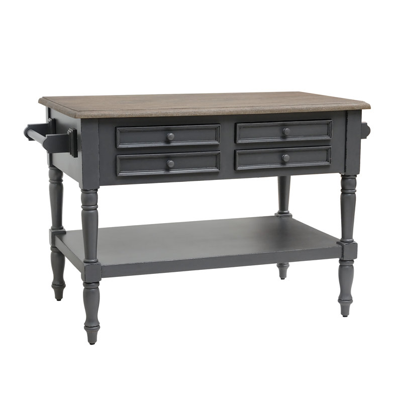 Kitchen Island, Rustic Mango Gray Wash, Light Distressed Linen