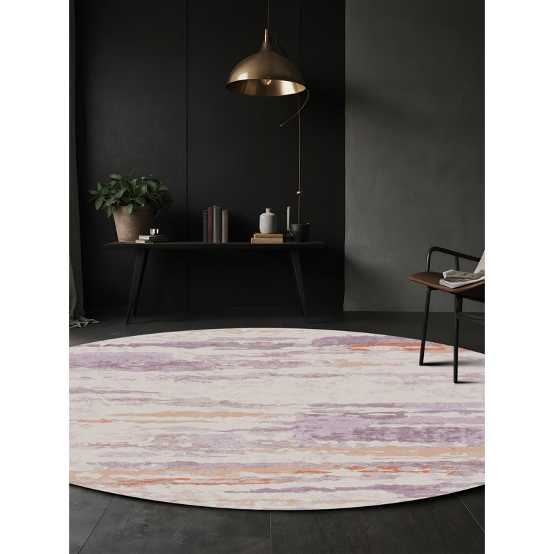 Machine Washable Gray Area Rug, Round 4'