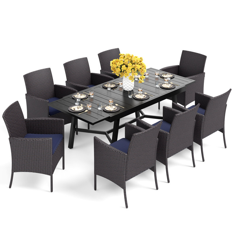 Alyah 8 - Person Patio Dining Set Extendable Rectangular Table with Cushions Included