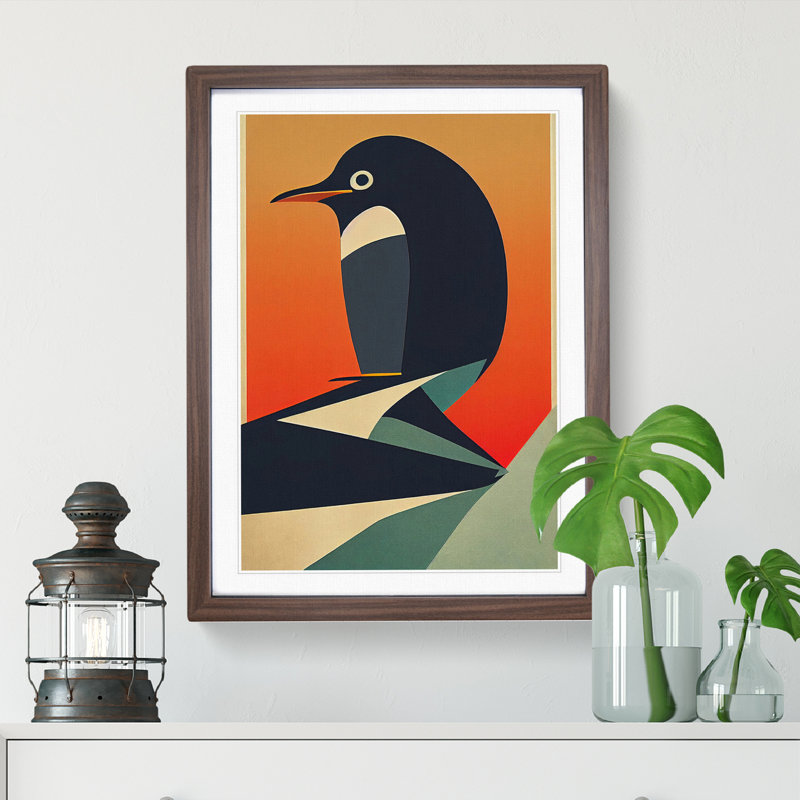Modern Abstract Penguin No.1 - Framed Print, 64cm H x 46cm W, Brown
