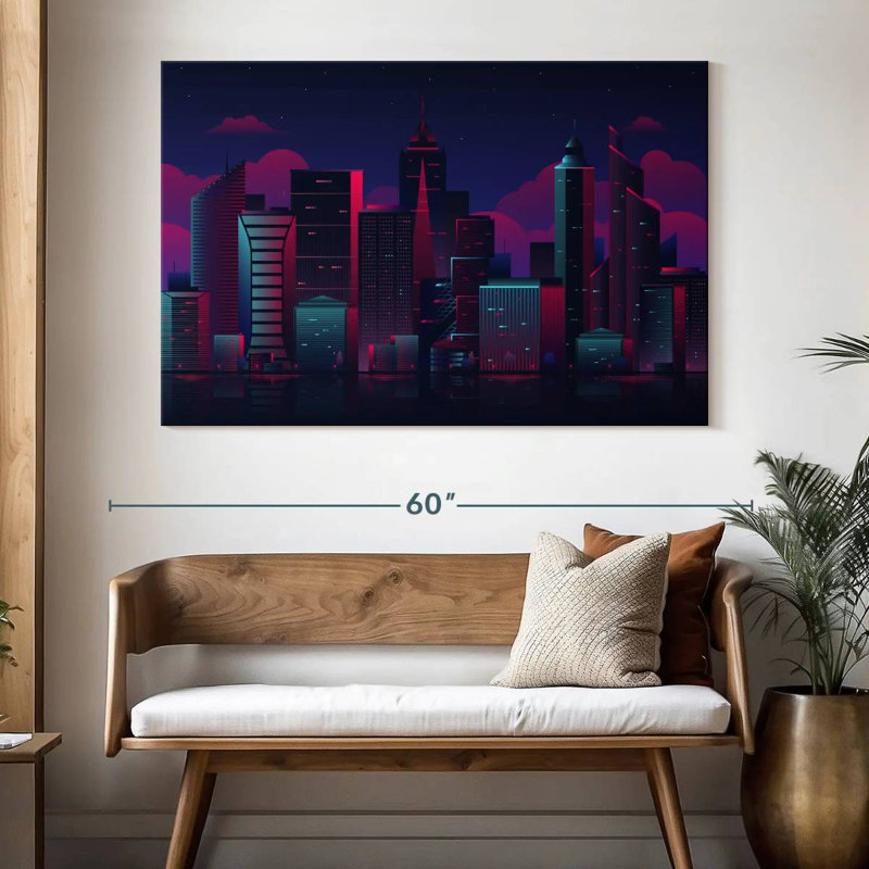 Paysage urbain de nuit Siron, H 34 po x l 51 po