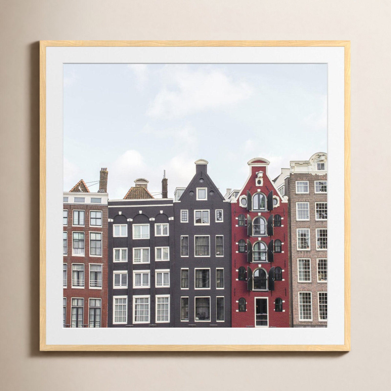 Typical Houses Of Amsterdam, Yes, Natural Framed Paper, 36" H x 36" W x 0.75" D