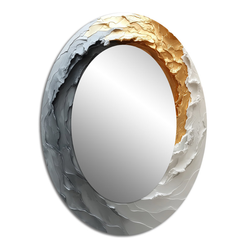 Tornade blanche et dorée abstraite II - décor de miroir mural ovale doré, 40 po x 30 po