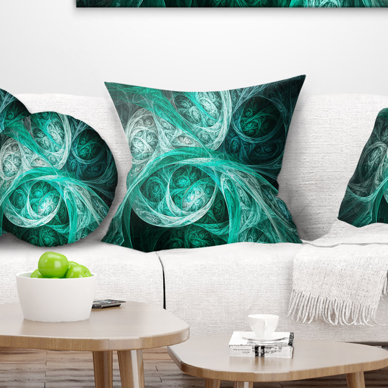 Mystic Fractal - Coussin imprimé abstrait, 16 po x 1 po, Coussin décoratif, Turquoise