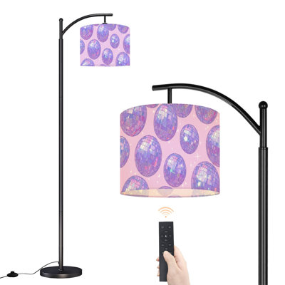 Arc Floor Lamp with Adjustable Lampshade vintage Purple Pink Disco Standing Lamp 3 Color Temperatures Dimmable Tall Pole Lamp with Foot Switch for Bedroom