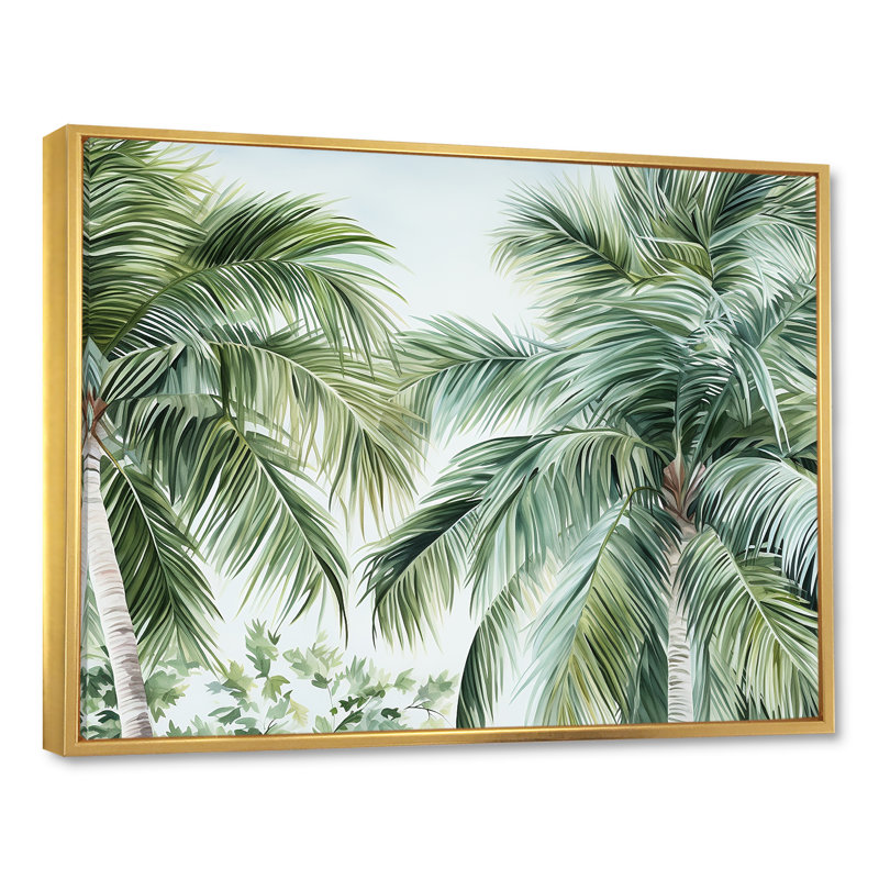 Palmiers sur la plage, impression sur toile, H 12 po x l 20 po x P 1 po, Cadre flottant doré