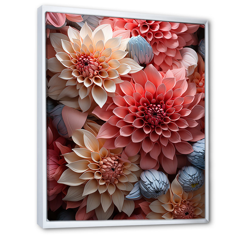 «Soft Elegance Mums Flowers III» sur toile, Cadre flottant blanc, H 44 po x l 34 po x P 1,5 po