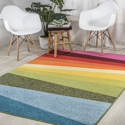 Maudrey Geometric Striped Orange/Green/Blue Rug
