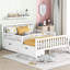 Lit plateforme blanc en bois pleine grandeur avec garde-corps sécurisés et espaces de rangement Deux tiroirs de conception classique pour une chambre élégante et gracieuse-1159076709-1159076708