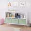Bibliothèque pour enfants avec tiroirs en tissu pliables, présentoir à livres et rangement pour jouets, blanc/vert