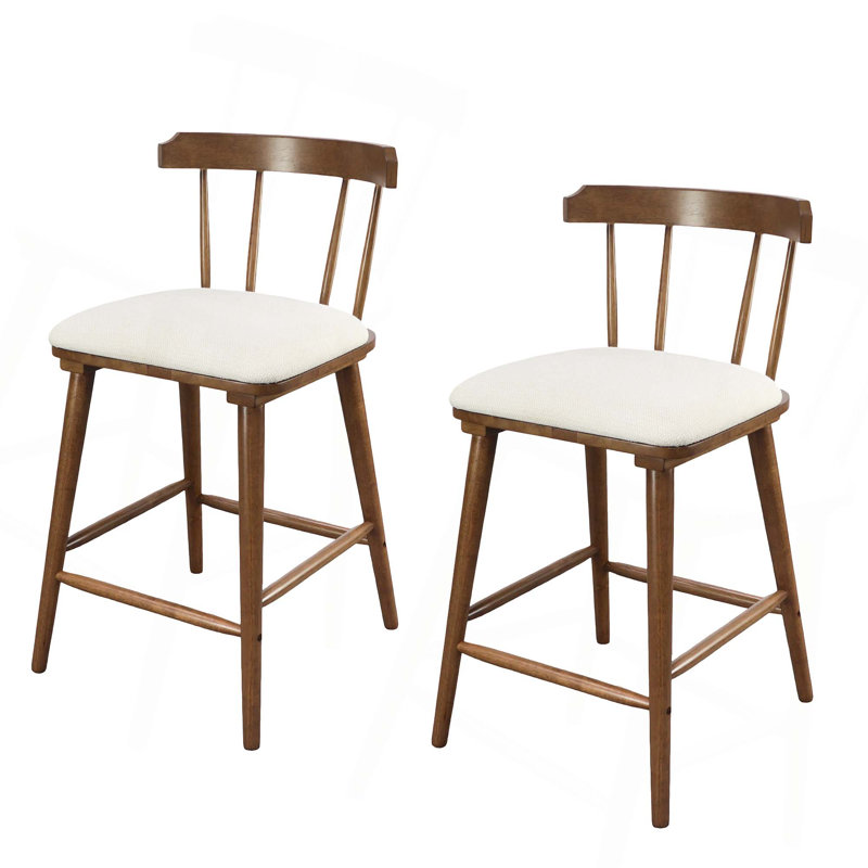 Tabouret de comptoir rembourré beige en bois de style Windsor, Brun, 2