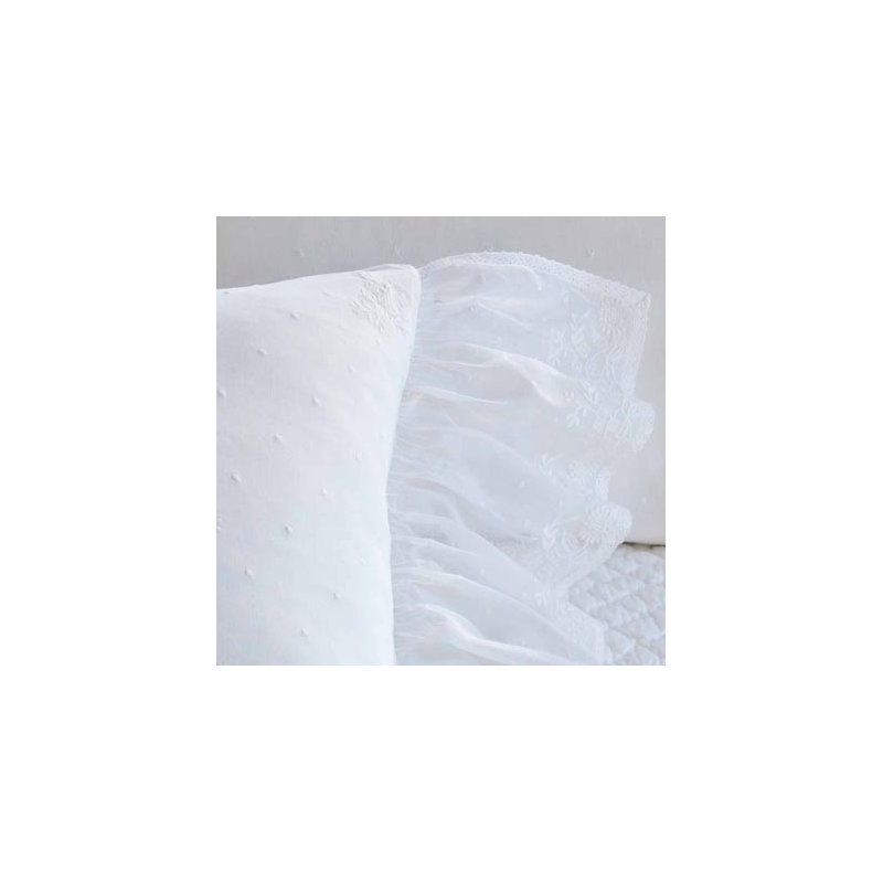 Daisy Dot Linen Lumbar Pillow Cover & Insert, White