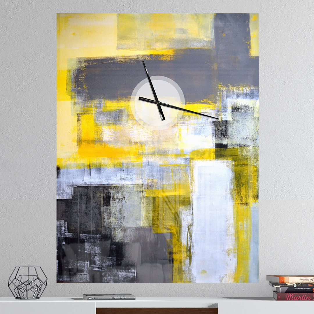 Gray and Yellow Blur Abstract - Modern wall clock East Urban Home 