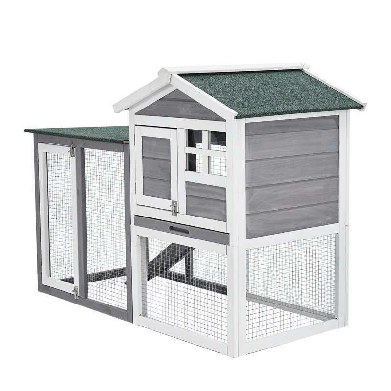 Cage à lapins en bois à 2 niveaux avec plateau imperméable gris et blanc