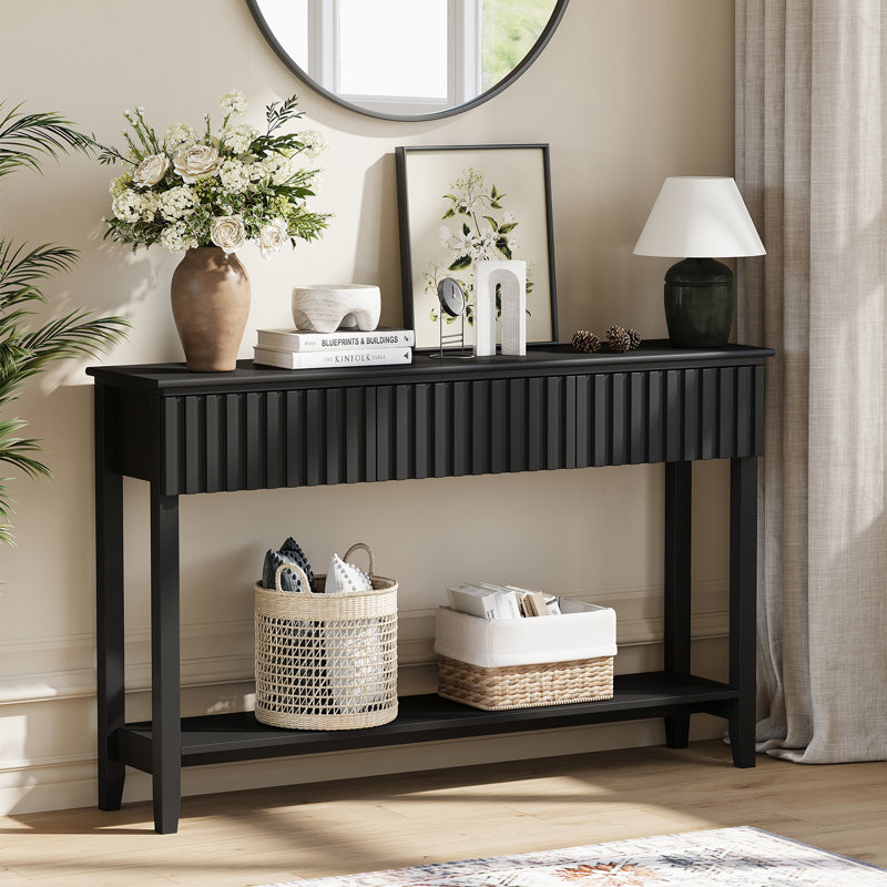 Valdemara 51.18" W Console Table with 3 Drawers and Shelf , Black