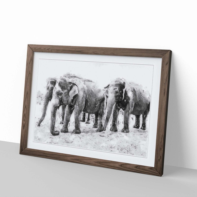 Elephants in Sri Lanka - Framed Print, 27cm H x 36cm W x 2cm D, Walnut Framed