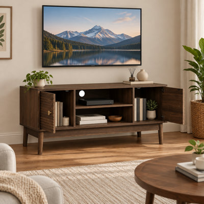 Meuble télé moderne de 43,31 po pour téléviseur de 32 à 45 po, centre de divertissement de ferme avec armoires de rangement, console média pour la chambre à coucher du salon