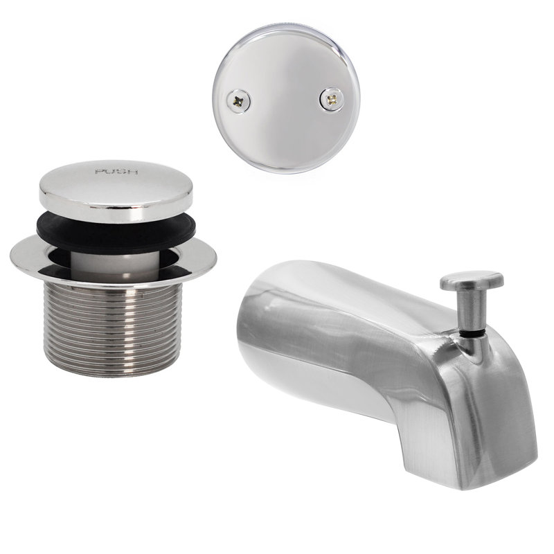 5-1/4" Front Diverter Tub Spout with Tip-Toe Drain and 2-Hole Overflow Trim, Polished Chrome