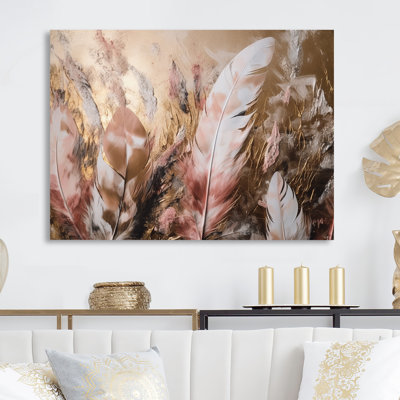 Décoration murale dorée en plumes glamour de Boho Fantasy III - Glam Feather