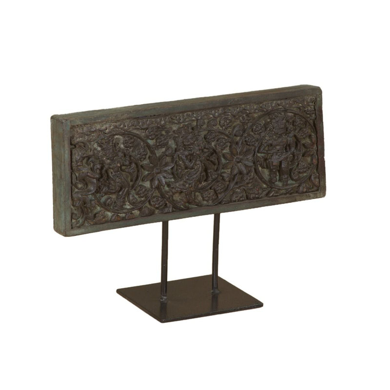 Panneau en bois sculpté sur pied en fer 15 po Korianne