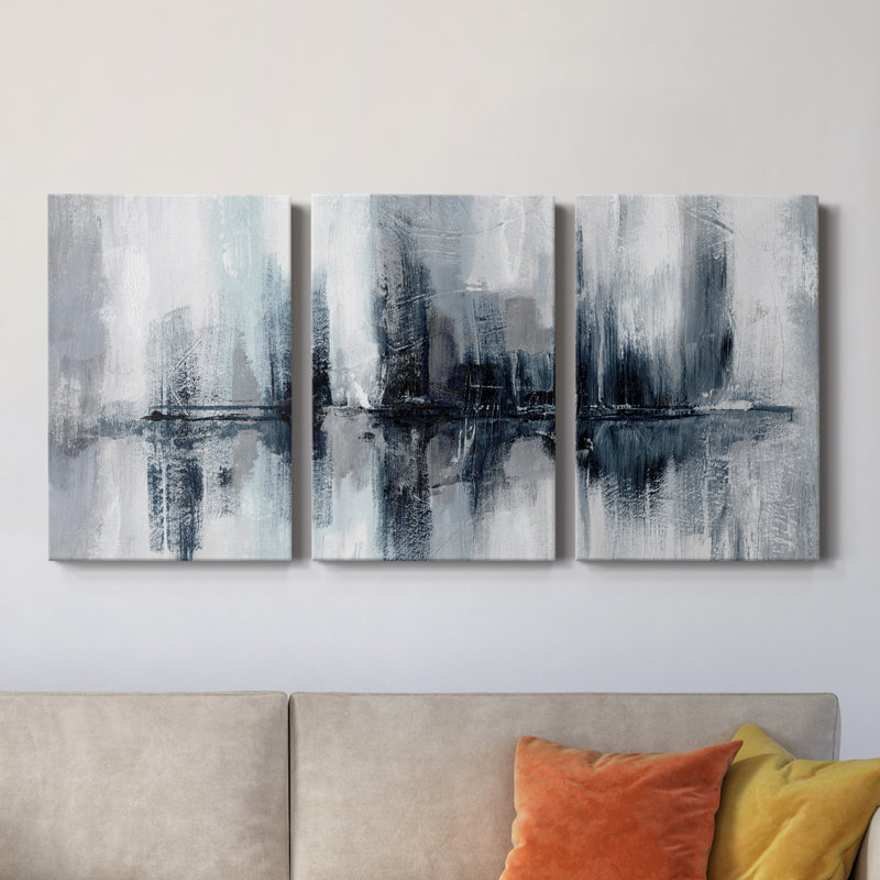 Indigo Harbor Lights - Toile tendue avec châssis de qualité supérieure - Prêt à être accroché, H 27 po x l 54 po x P 1 po