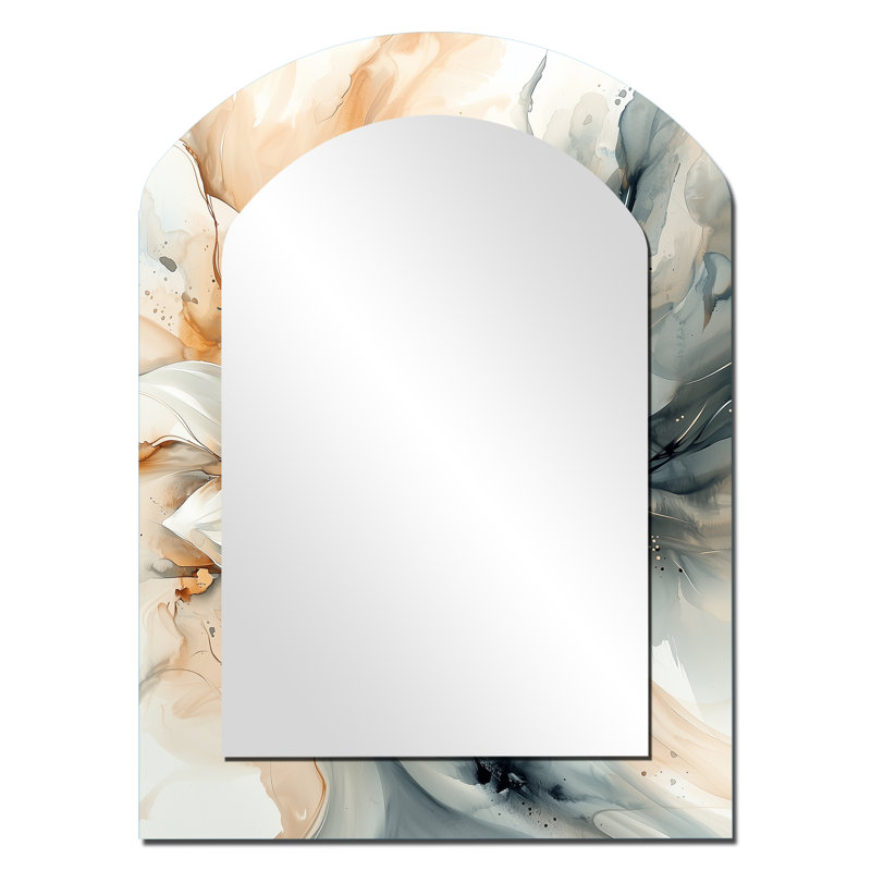 «Modern Twist Of Dahlia Flower IV - Dahlia Arch Large Miroir mural», miroir décoratif asymétrique orange, 34 po x 25 po