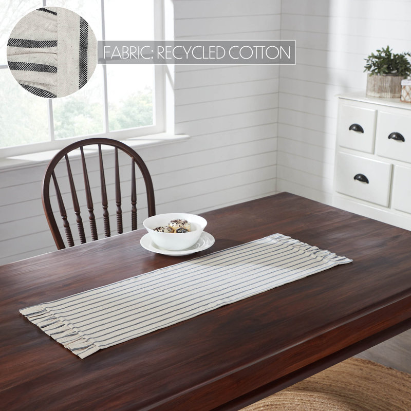 Navy and Creme Cotton Striped Farmhouse Table Runner 12x36