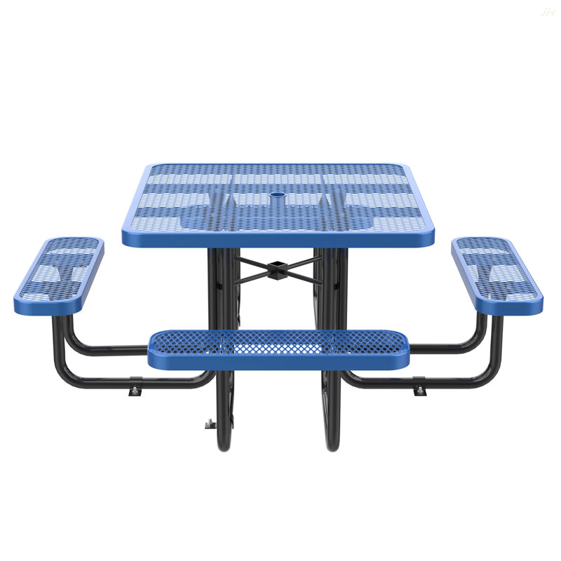 Table de pique-nique carrée bleue de 46 pouces avec trou pour parasol, Bleu