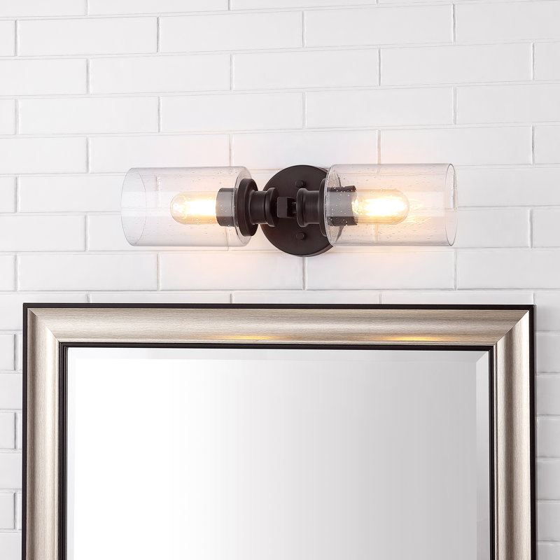 Barfield Edison Cylinder Iron/Seeded Glass Farmhouse Contemporary LED Wall Sconce, Oil Rubbed Bronze