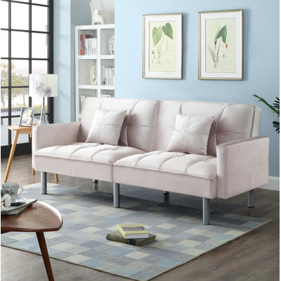 Gladeview 75.6" Velvet Square Arm Sleeper Sofa Bed by Mercer41