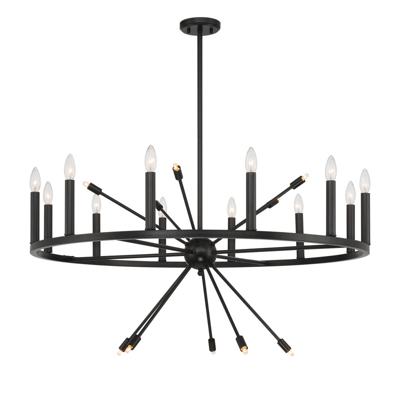 Lustre en forme de roue de chariot à 22 lumières de style bougie, Noir classique
