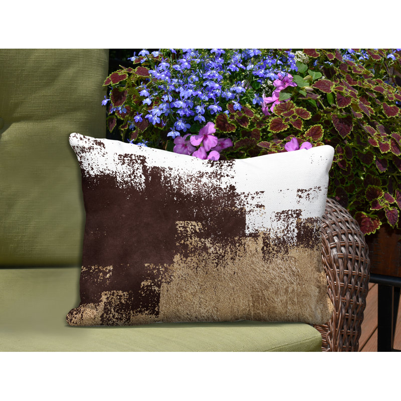 Coussin décoratif intérieur / extérieur Wes, Brun / or / blanc