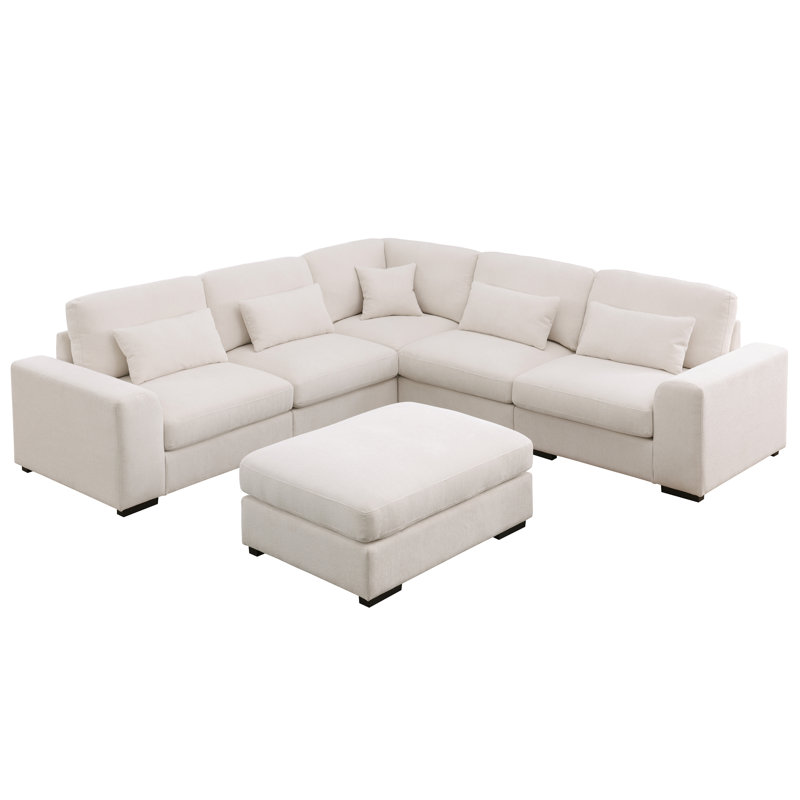 Canapé modulaire en L 113 po avec repose-pieds mobile, Beige